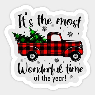 Truck Plaid Merry Chritsmas Gift Sticker